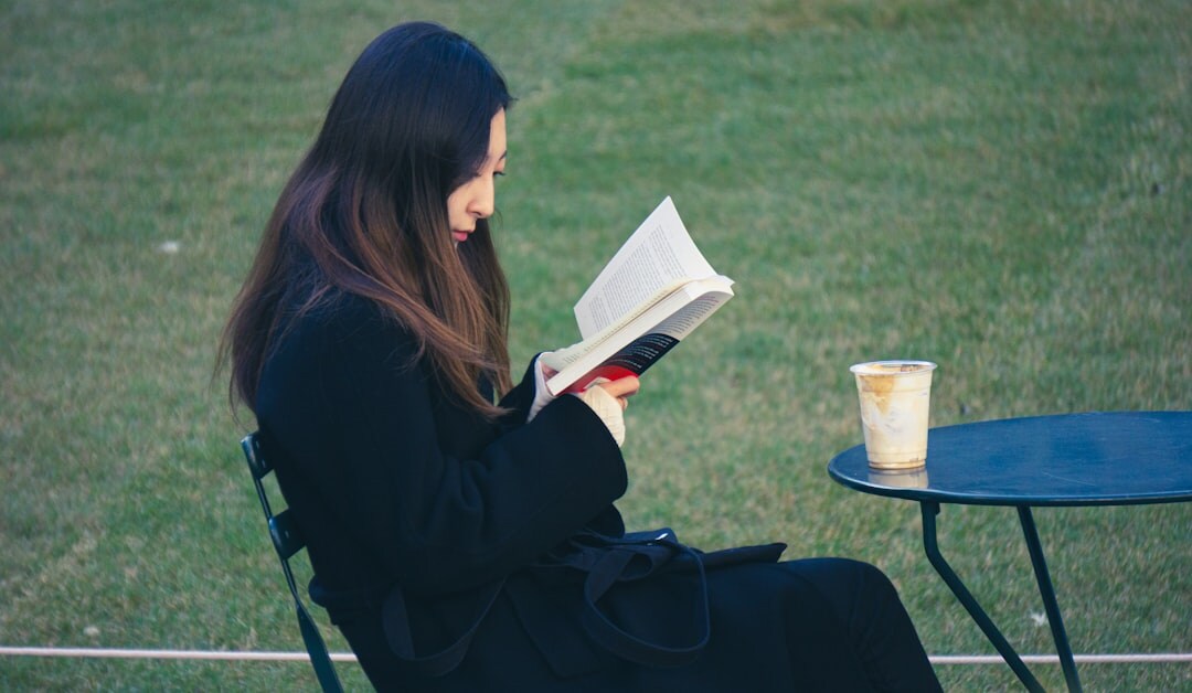 woman reading magazine ad